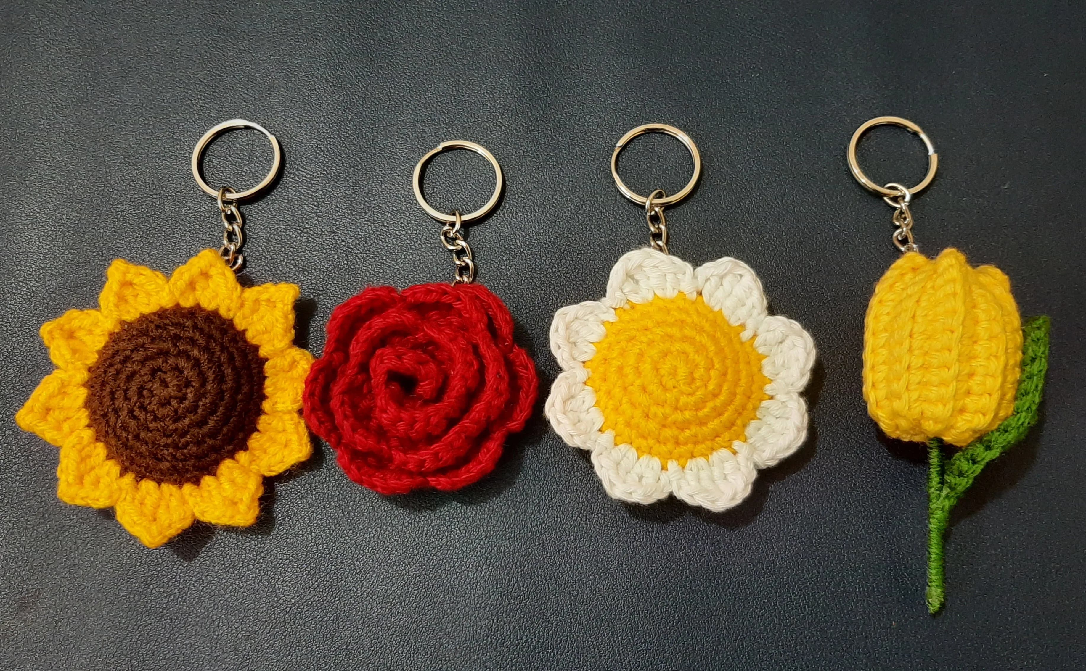 Crochet handcrafted flower keychains