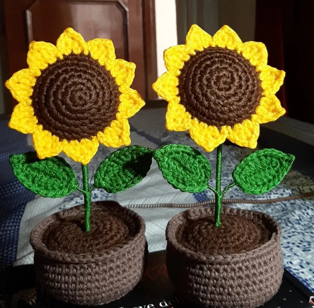 handmade crochet sunflower flower pot