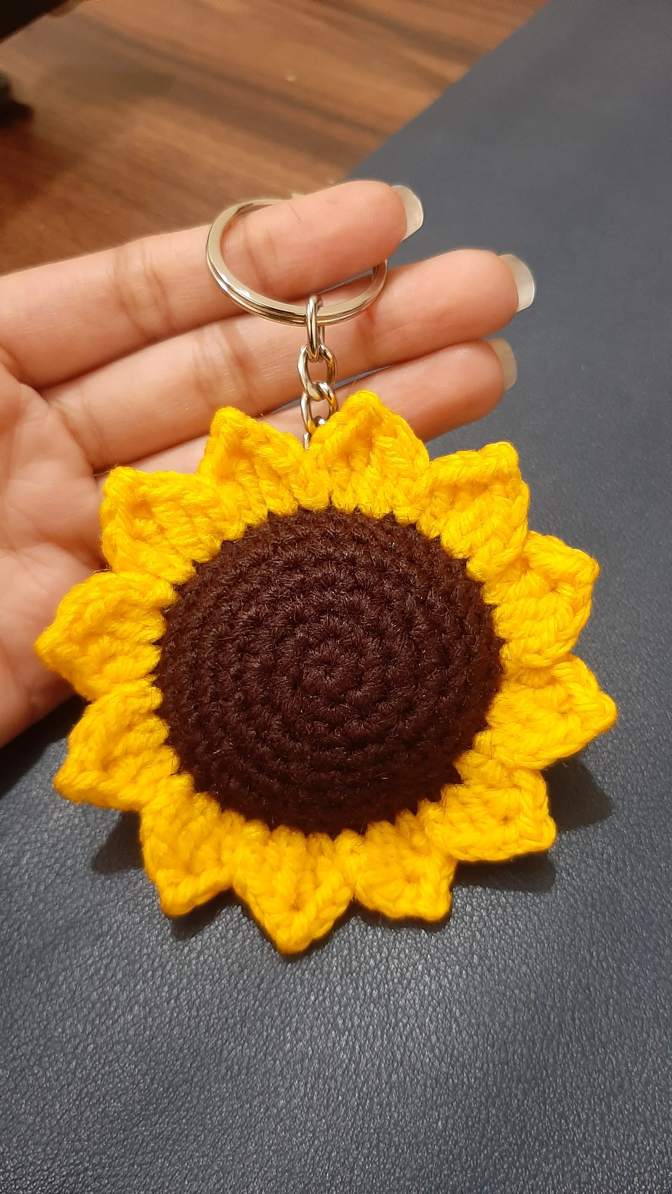 handmade crochet sunflower keychain