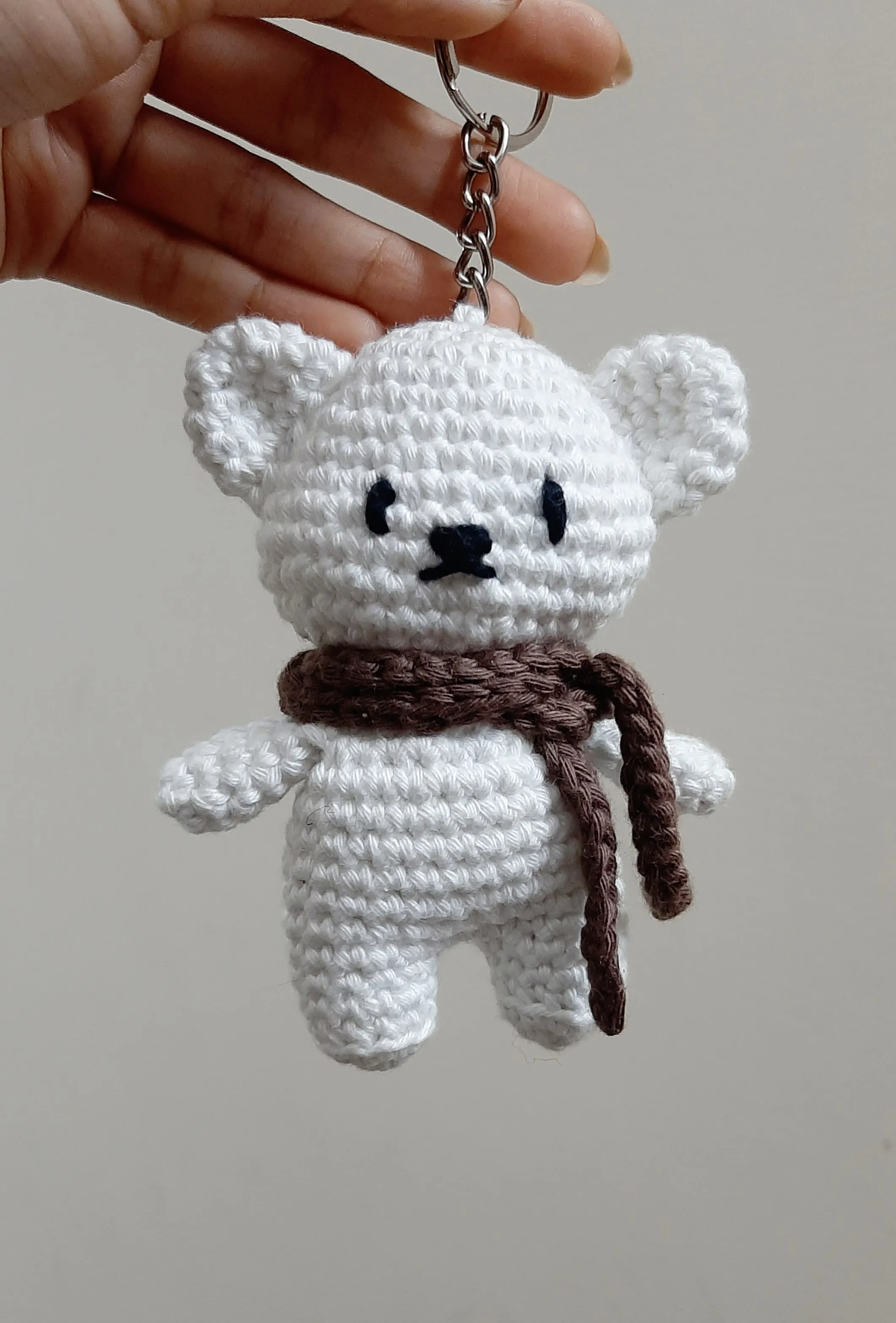 handmade crochet white teddy keychain